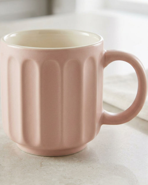 Dpfkl Fourteen Ounce Twelve Flute Ceramic Mug Blush - Lifestyle view