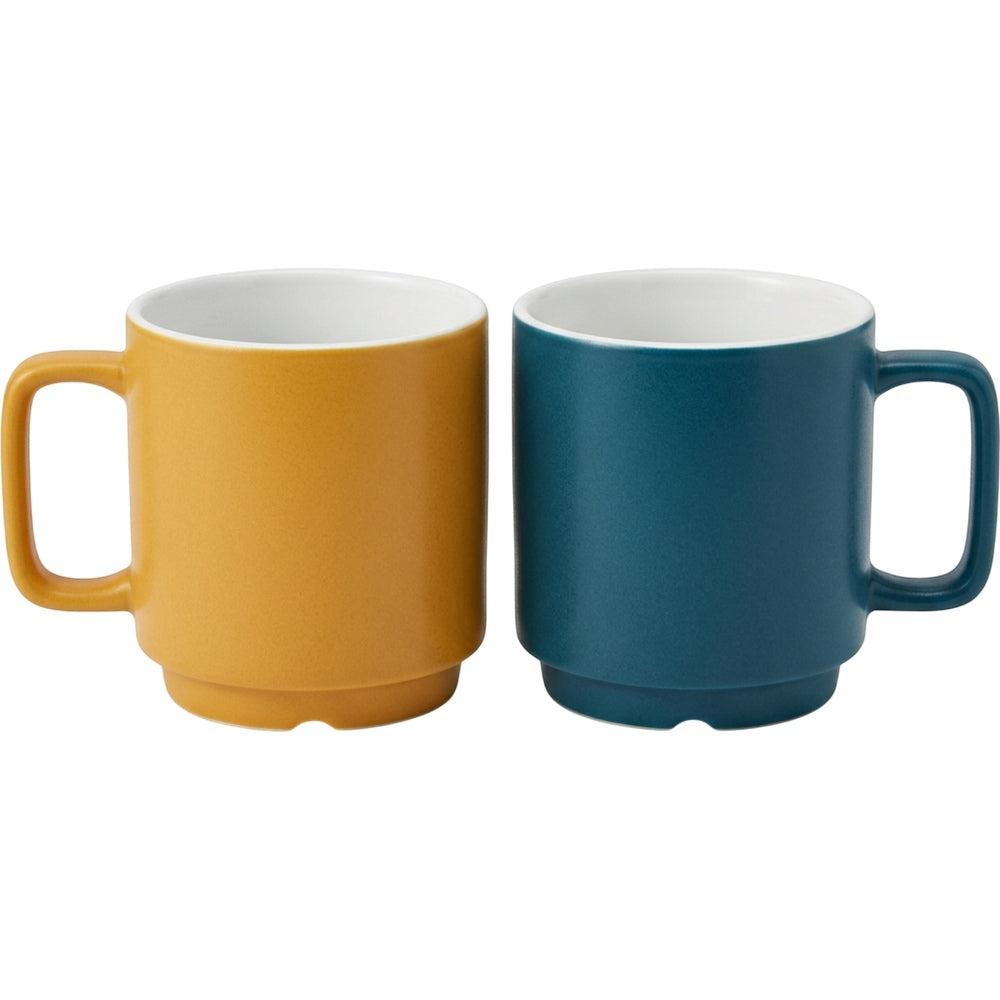 Dpfkl Two Pack Ten Ounce Stackable Ceramic Mugs Ochre and Teal - Product view